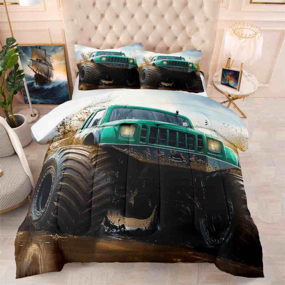 Aggressive Green Monster Truck Racing Comforter Set | CozyLil