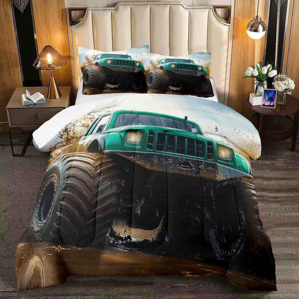 Aggressive Green Monster Truck Racing Comforter Set | CozyLil