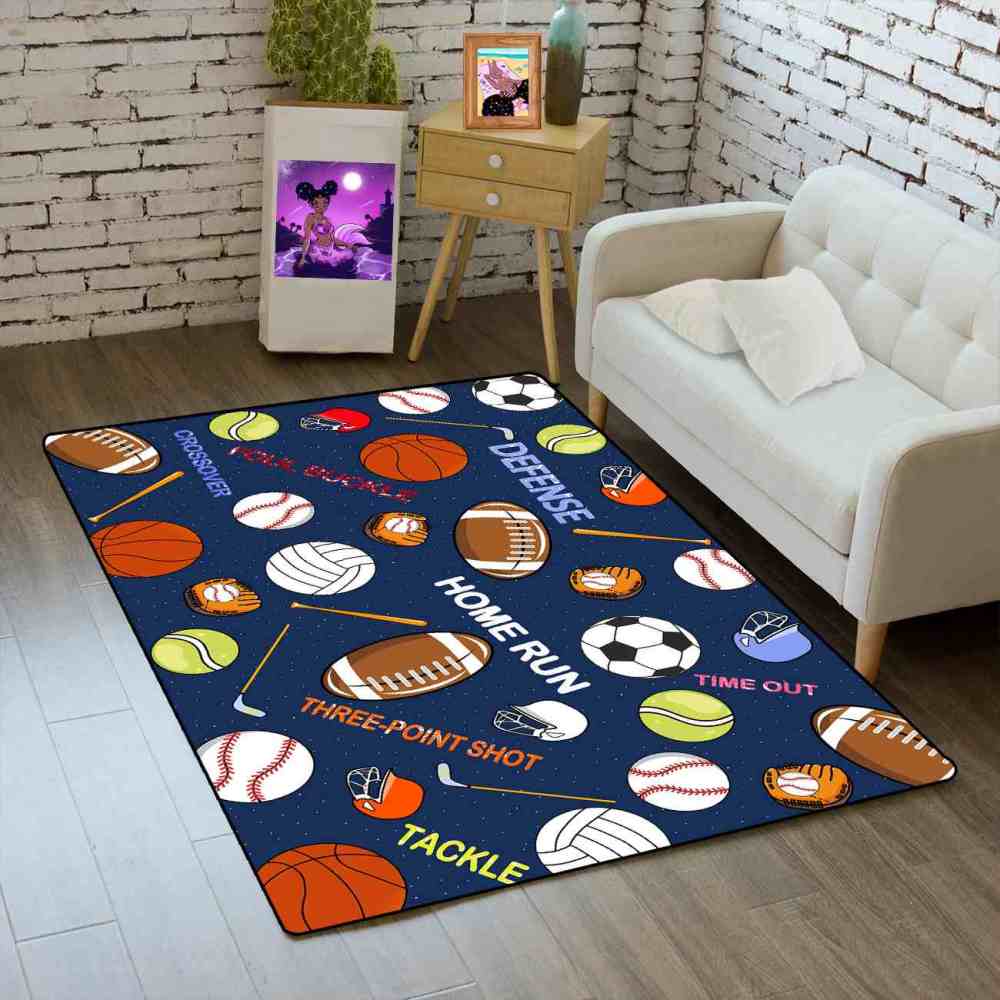 Multi-Sport Graphics Boys Playroom Rug | Upgrade Ultra Non-Slip | CozyLil