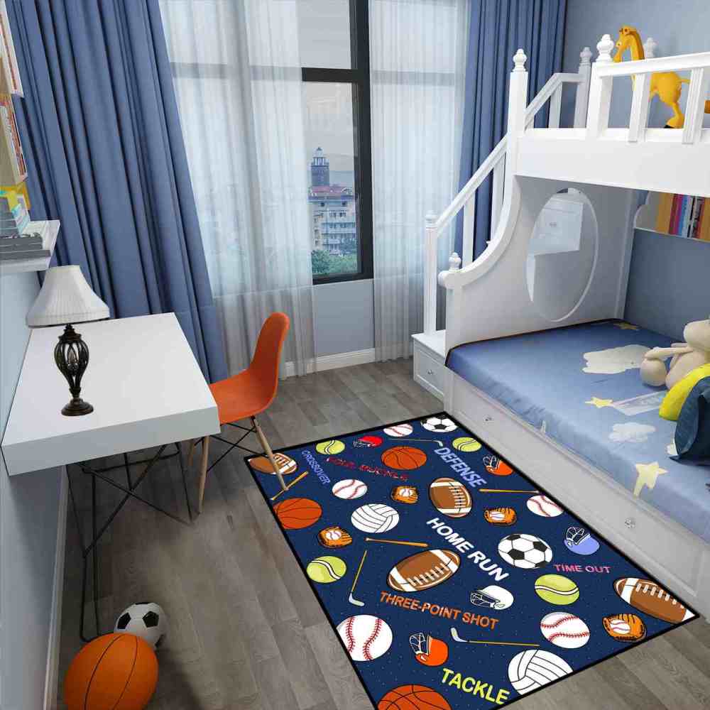 Multi-Sport Graphics Boys Playroom Rug | Upgrade Ultra Non-Slip | CozyLil