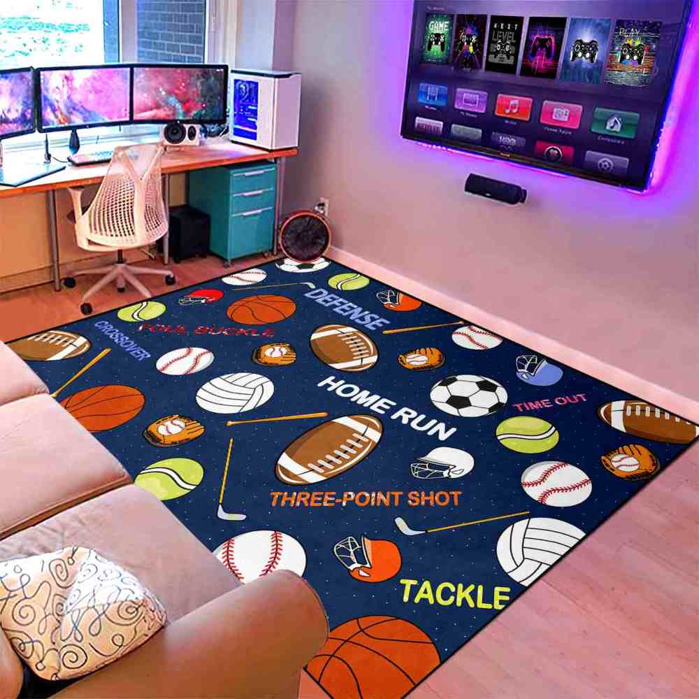 Multi-Sport Graphics Boys Playroom Rug | Upgrade Ultra Non-Slip | CozyLil