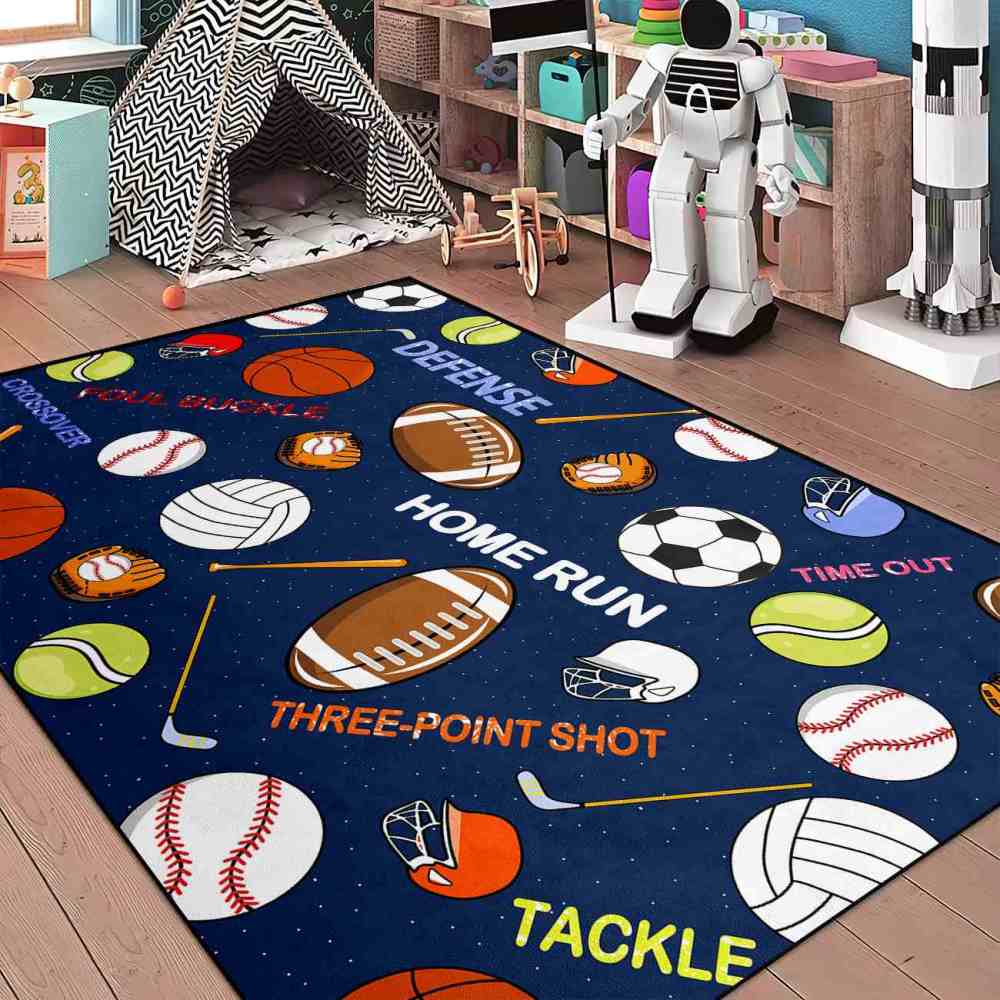 Multi-Sport Graphics Boys Playroom Rug | Upgrade Ultra Non-Slip | CozyLil