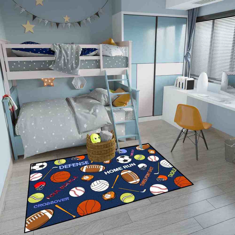 Multi-Sport Graphics Boys Playroom Rug | Upgrade Ultra Non-Slip | CozyLil