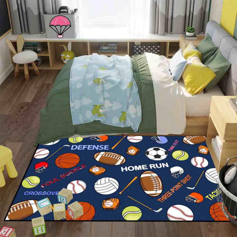 Multi-Sport Graphics Boys Playroom Rug | Upgrade Ultra Non-Slip | CozyLil
