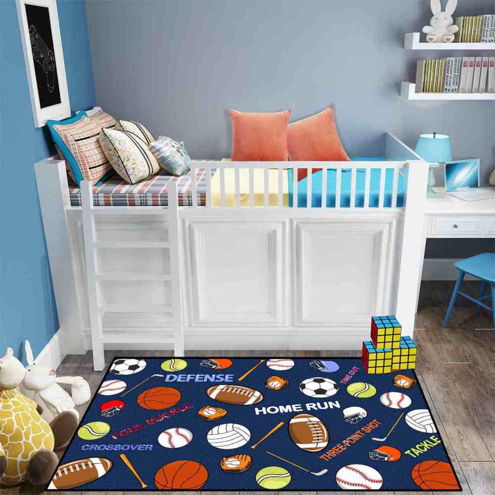 Multi-Sport Graphics Boys Playroom Rug | Upgrade Ultra Non-Slip | CozyLil