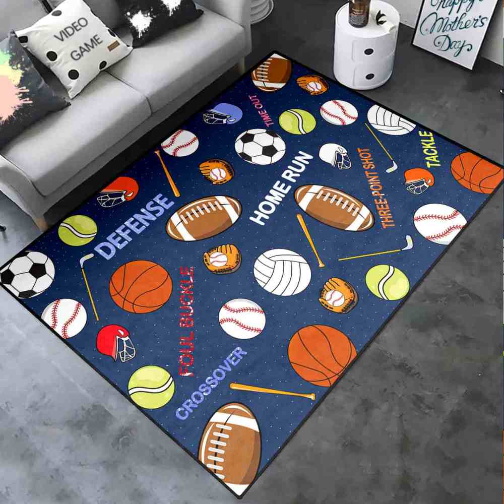 Multi-Sport Graphics Boys Playroom Rug | Upgrade Ultra Non-Slip | CozyLil