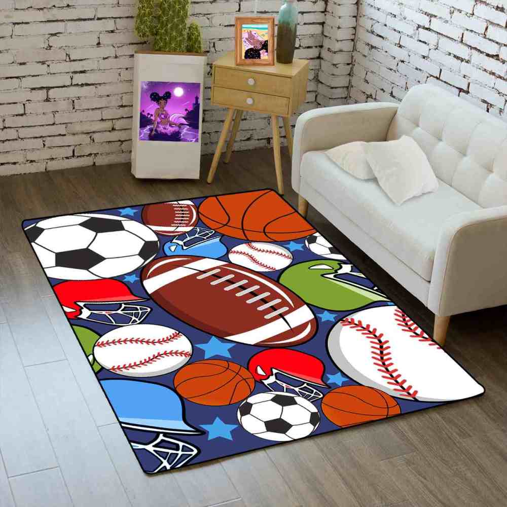Colorful Sports Equipment Collage Kids Area Rug | Non-Slip | CozyLil