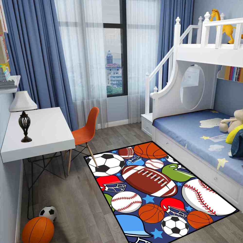 Colorful Sports Equipment Collage Kids Area Rug | Non-Slip | CozyLil
