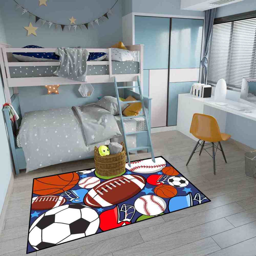 Colorful Sports Equipment Collage Kids Area Rug | Non-Slip | CozyLil