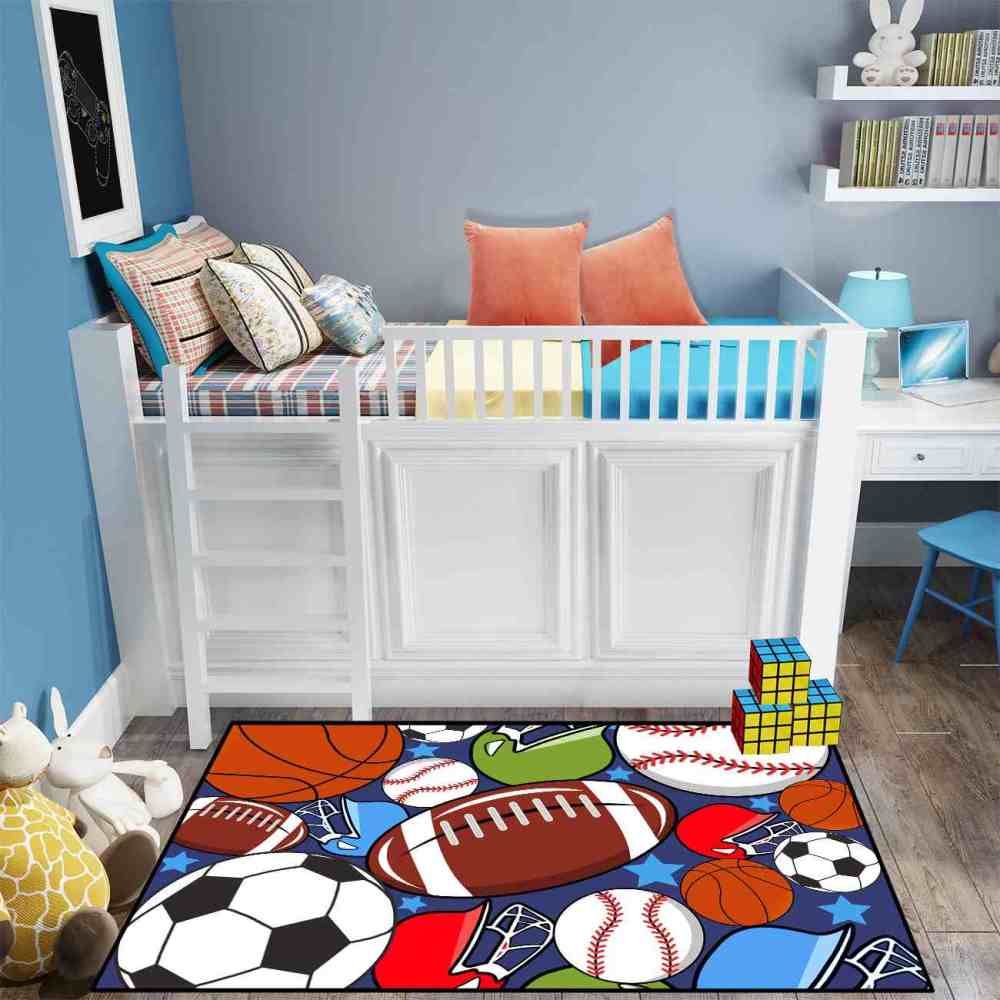 Colorful Sports Equipment Collage Kids Area Rug | Non-Slip | CozyLil