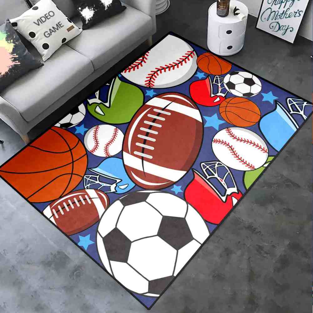 Colorful Sports Equipment Collage Kids Area Rug | Non-Slip | CozyLil