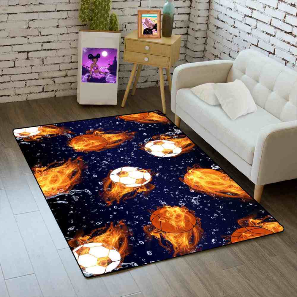Fire & Ice Sports Ball Galactic Rug | Upgrade Non-Slip | CozyLil