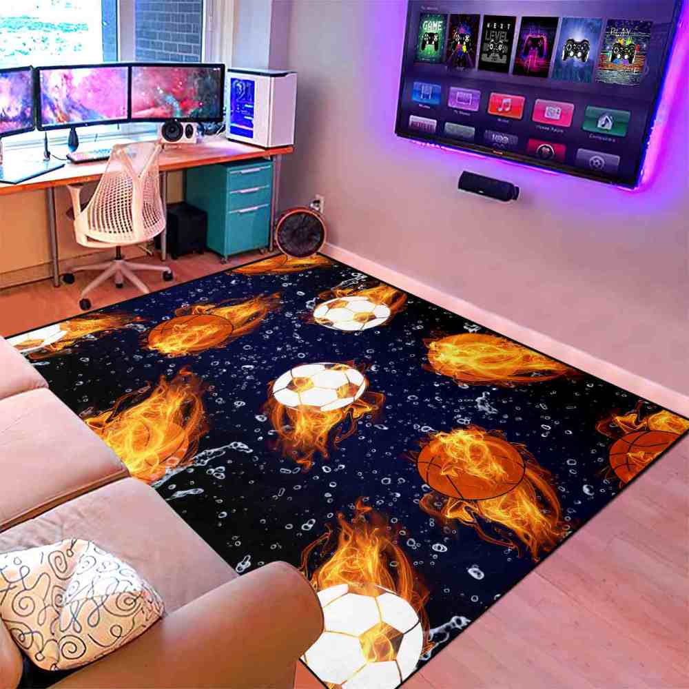 Fire & Ice Sports Ball Galactic Rug | Upgrade Non-Slip | CozyLil