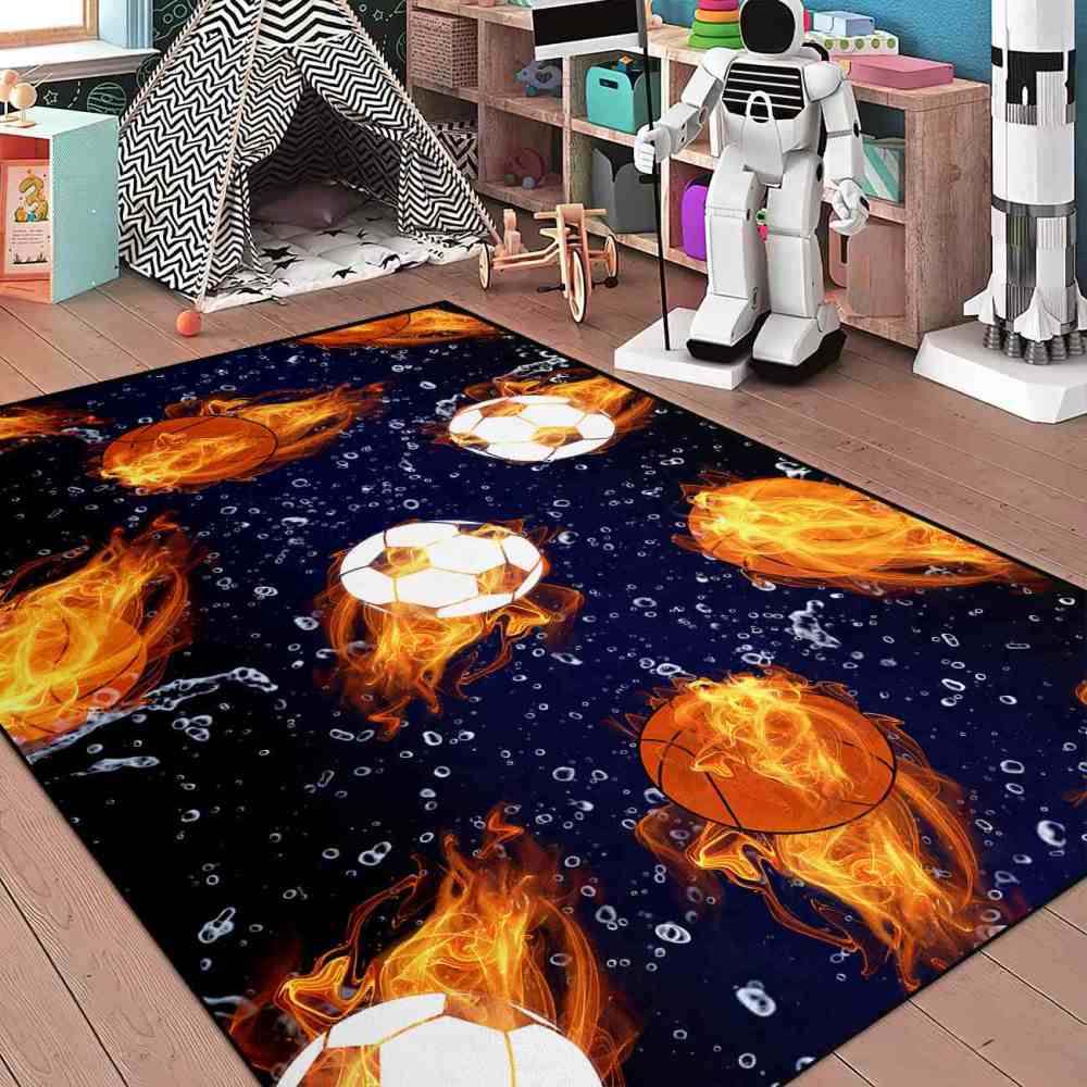 Fire & Ice Sports Ball Galactic Rug | Upgrade Non-Slip | CozyLil