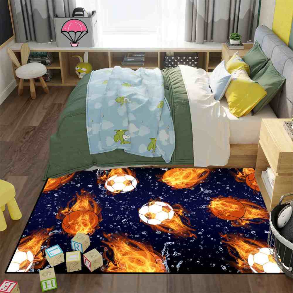 Fire & Ice Sports Ball Galactic Rug | Upgrade Non-Slip | CozyLil