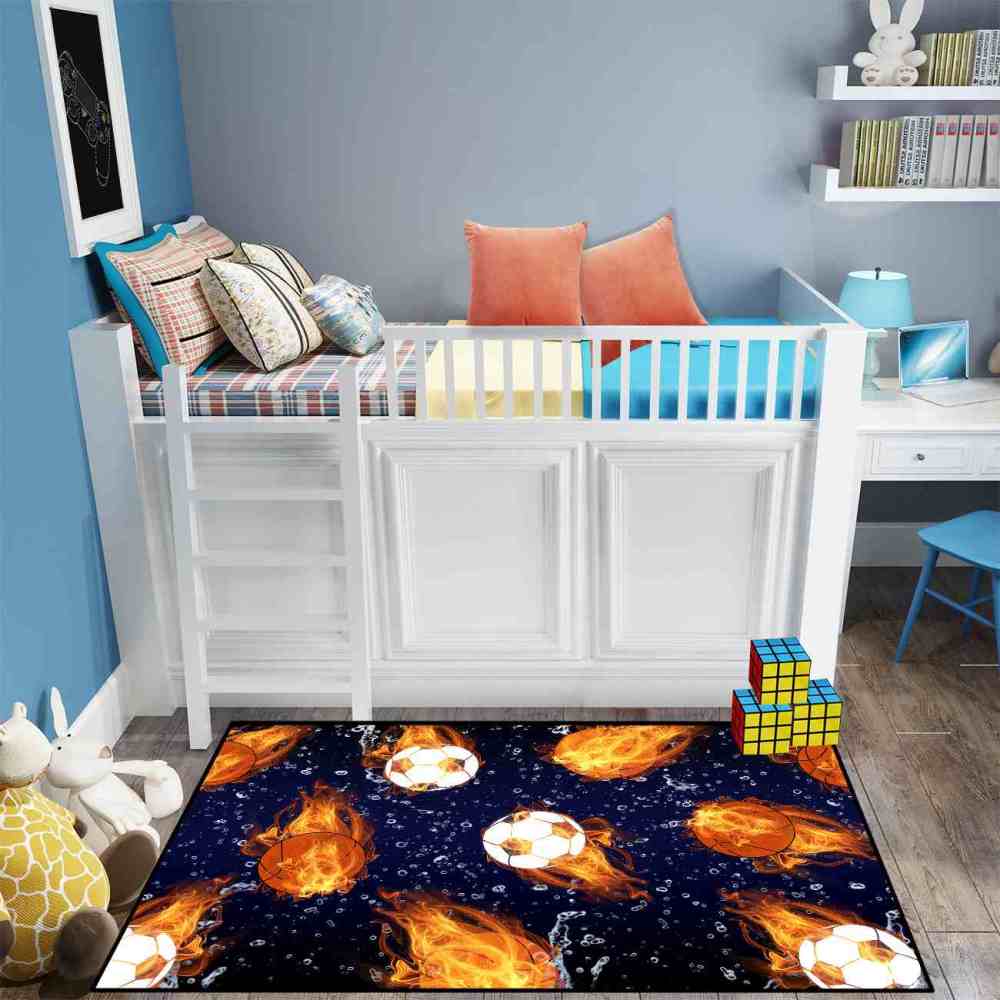 Fire & Ice Sports Ball Galactic Rug | Upgrade Non-Slip | CozyLil