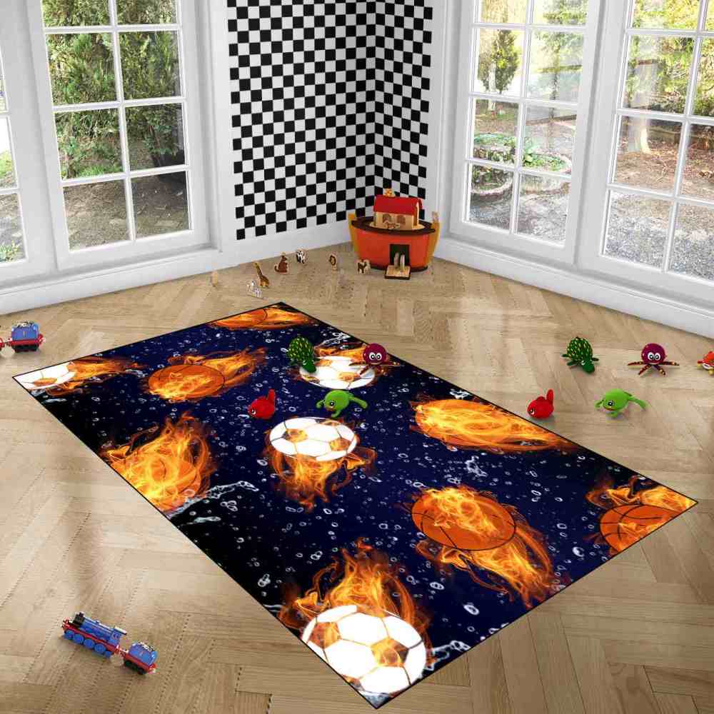 Fire & Ice Sports Ball Galactic Rug | Upgrade Non-Slip | CozyLil