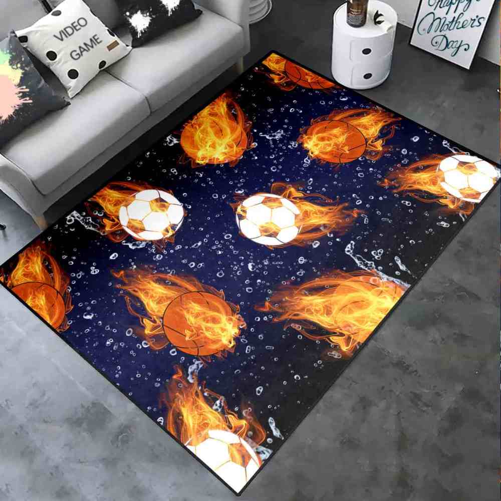 Fire & Ice Sports Ball Galactic Rug | Upgrade Non-Slip | CozyLil