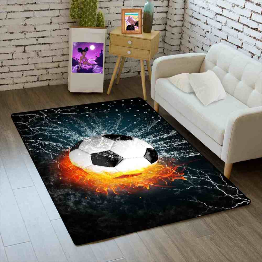 Flaming Soccer Ball Water Splash Rug | Non-Slip Backing | CozyLil