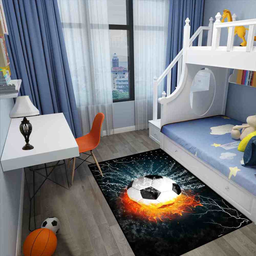 Flaming Soccer Ball Water Splash Rug | Non-Slip Backing | CozyLil
