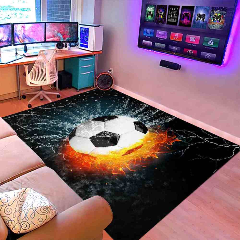 Flaming Soccer Ball Water Splash Rug | Non-Slip Backing | CozyLil