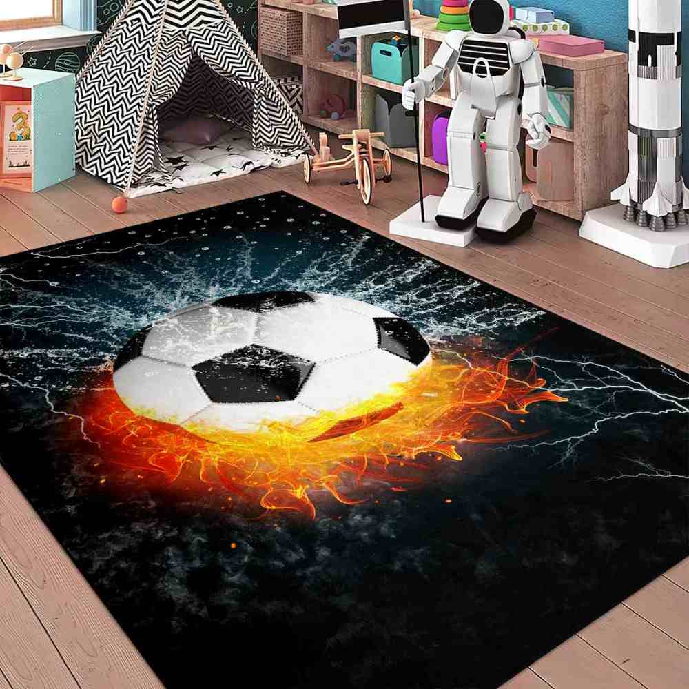 Flaming Soccer Ball Water Splash Rug | Non-Slip Backing | CozyLil