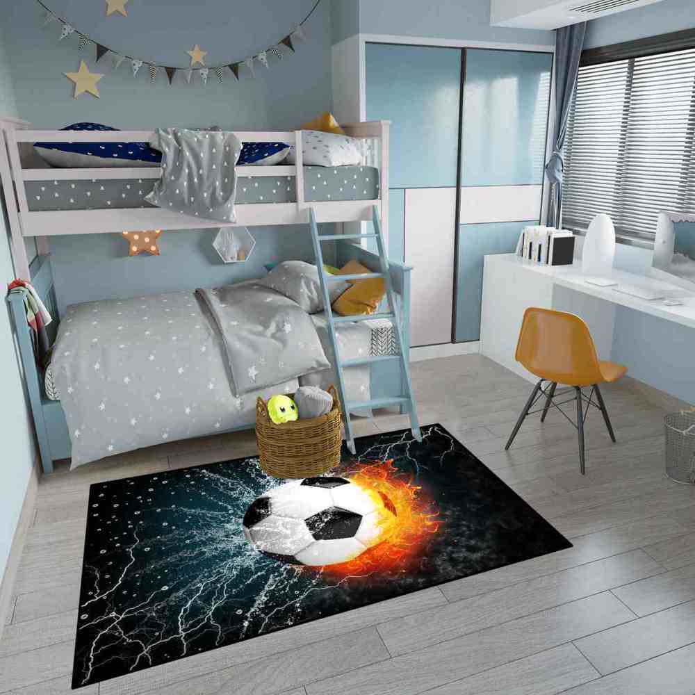 Flaming Soccer Ball Water Splash Rug | Non-Slip Backing | CozyLil