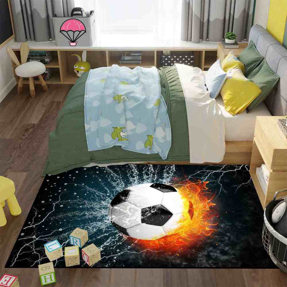 Flaming Soccer Ball Water Splash Rug | Non-Slip Backing | CozyLil