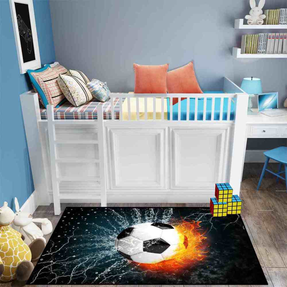 Flaming Soccer Ball Water Splash Rug | Non-Slip Backing | CozyLil