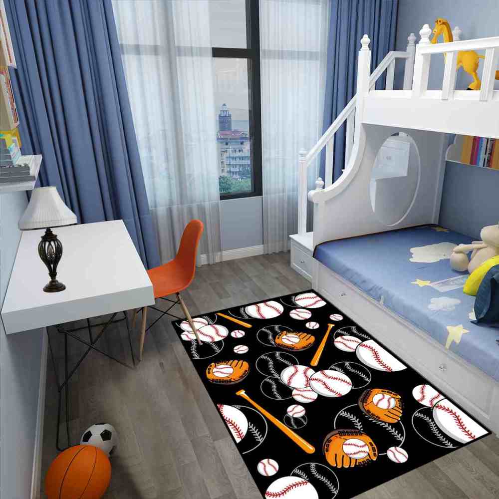 Baseball Pattern Area Rug for Boys Bedroom | Upgrade Ultra Non-Slip | CozyLil