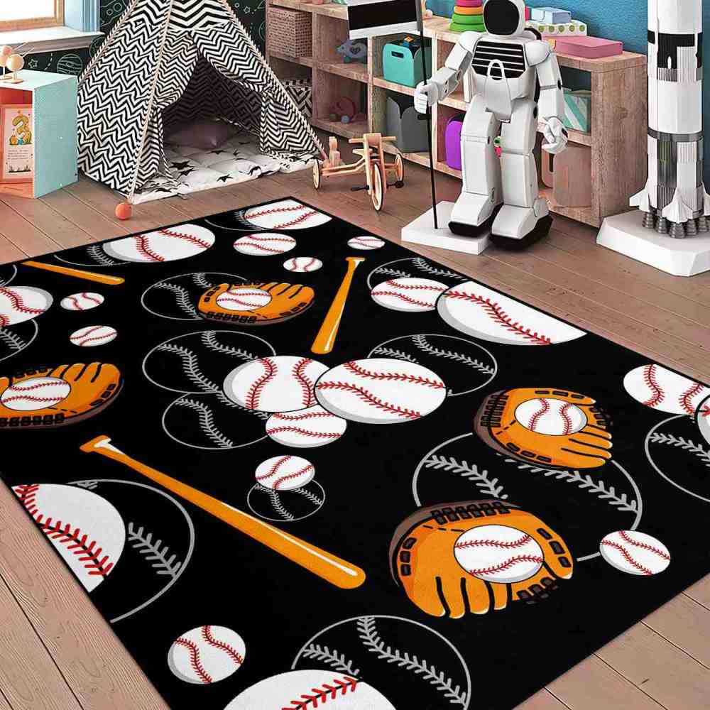 Baseball Pattern Area Rug for Boys Bedroom | Upgrade Ultra Non-Slip | CozyLil