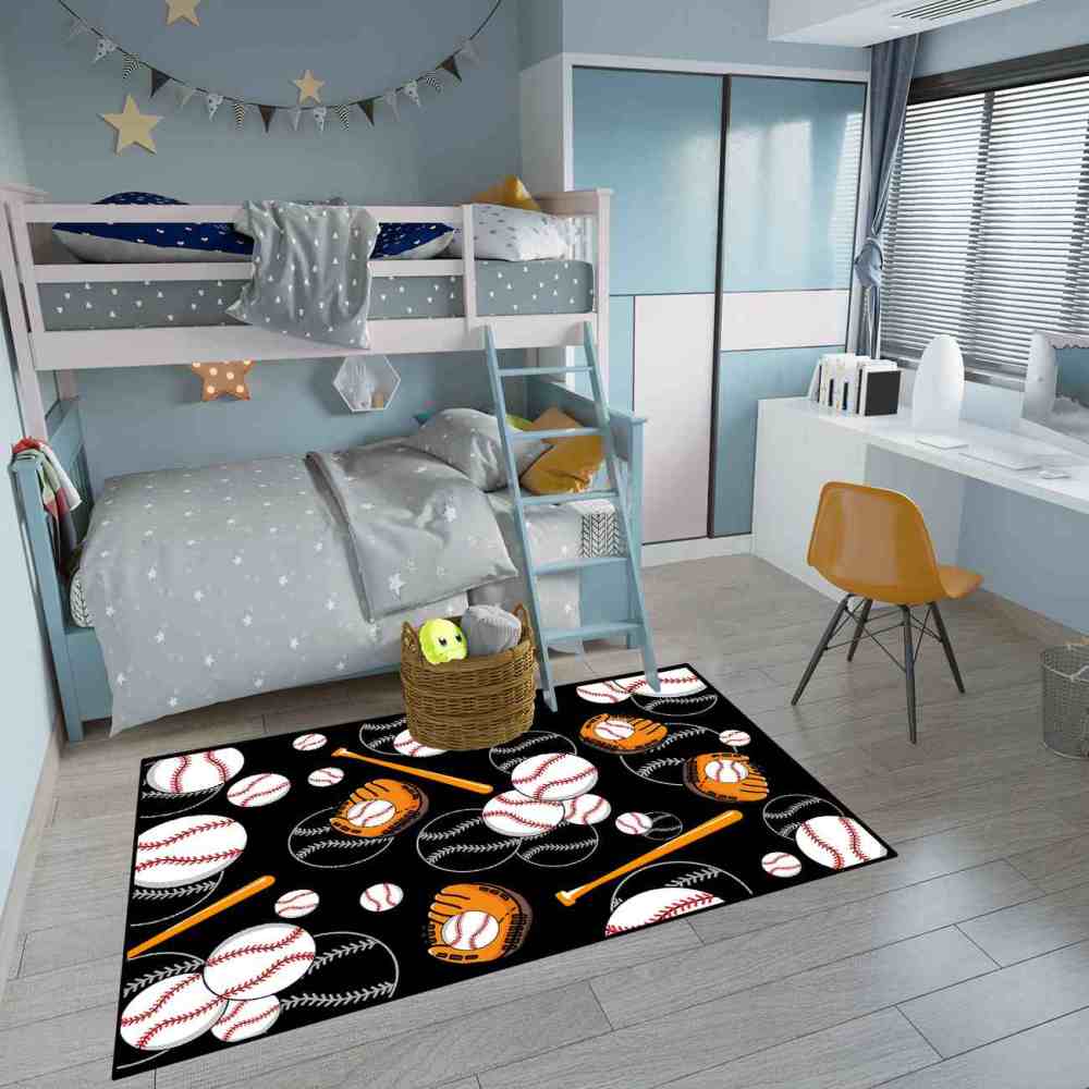 Baseball Pattern Area Rug for Boys Bedroom | Upgrade Ultra Non-Slip | CozyLil