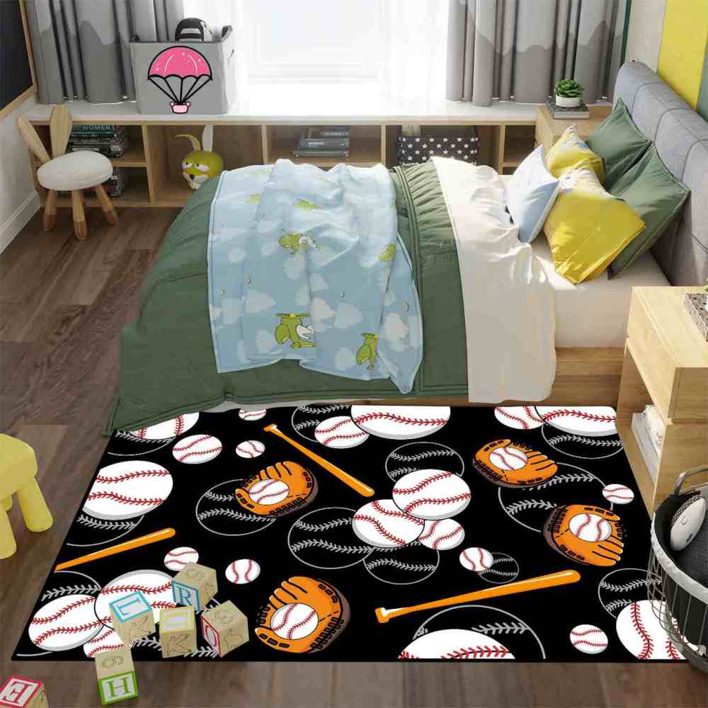 Baseball Pattern Area Rug for Boys Bedroom | Upgrade Ultra Non-Slip | CozyLil