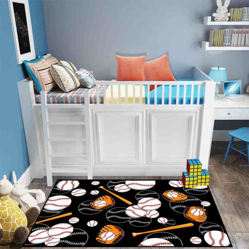 Baseball Pattern Area Rug for Boys Bedroom | Upgrade Ultra Non-Slip | CozyLil