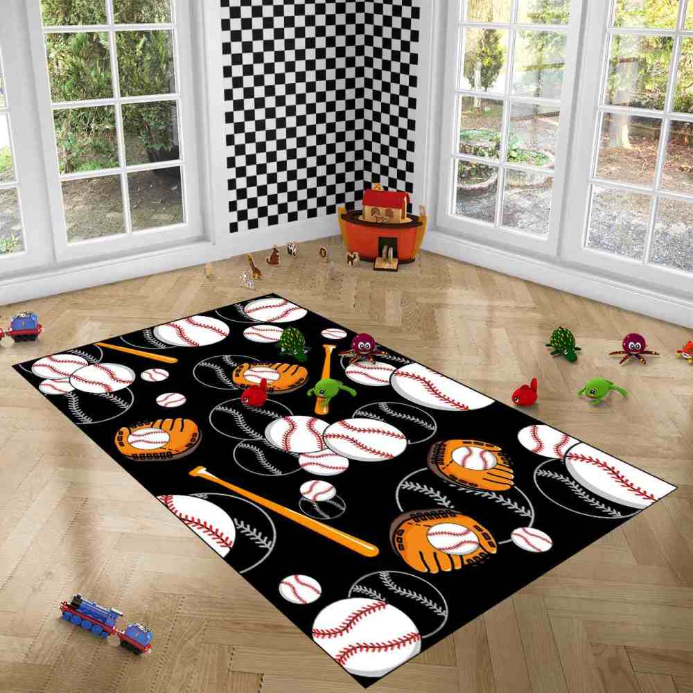 Baseball Pattern Area Rug for Boys Bedroom | Upgrade Ultra Non-Slip | CozyLil