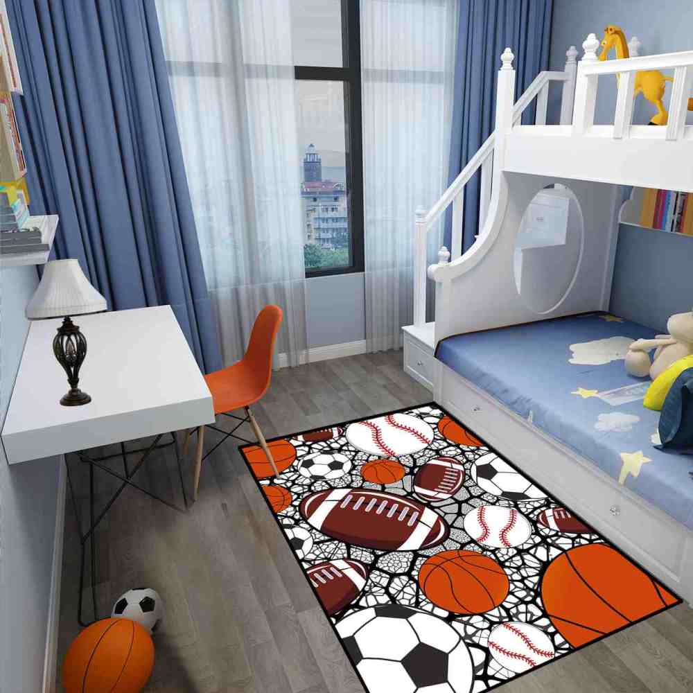 Multi-Sport Collage Kids Playroom Rug | Upgrade Ultra Non-Slip | CozyLil