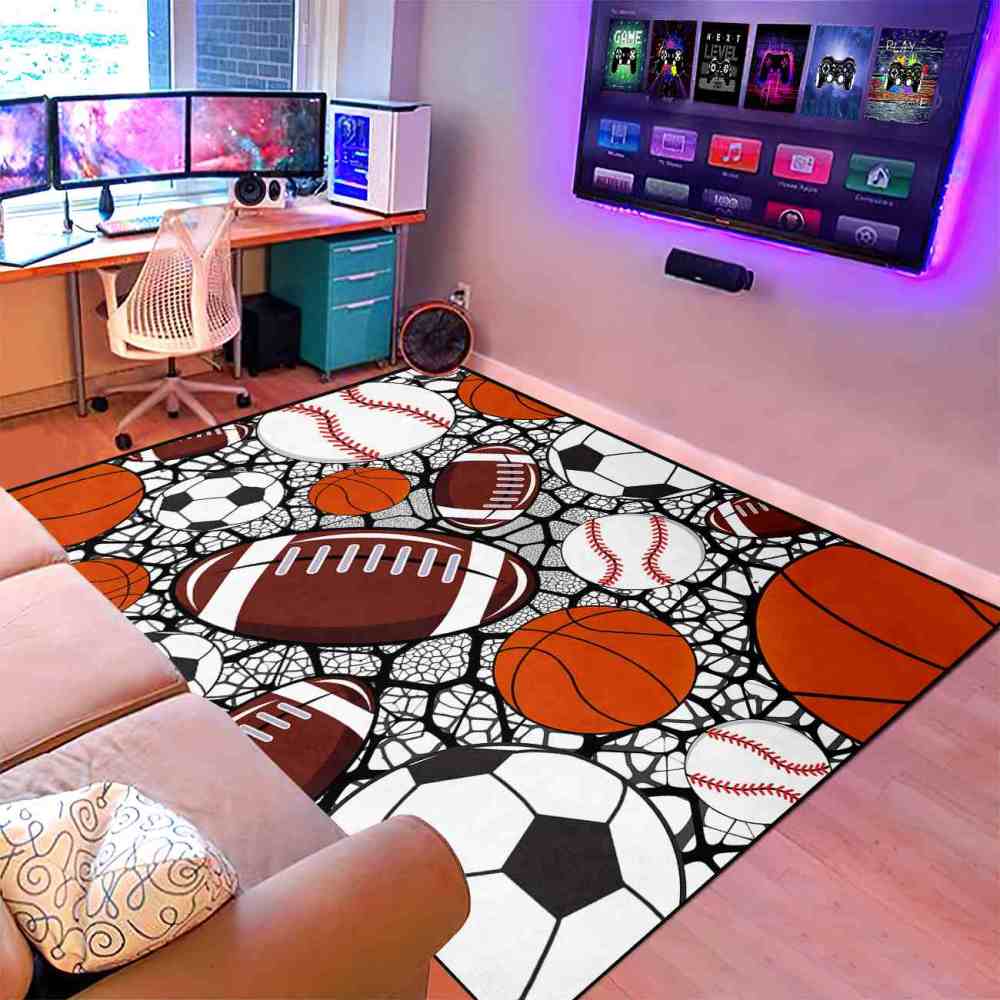 Multi-Sport Collage Kids Playroom Rug | Upgrade Ultra Non-Slip | CozyLil