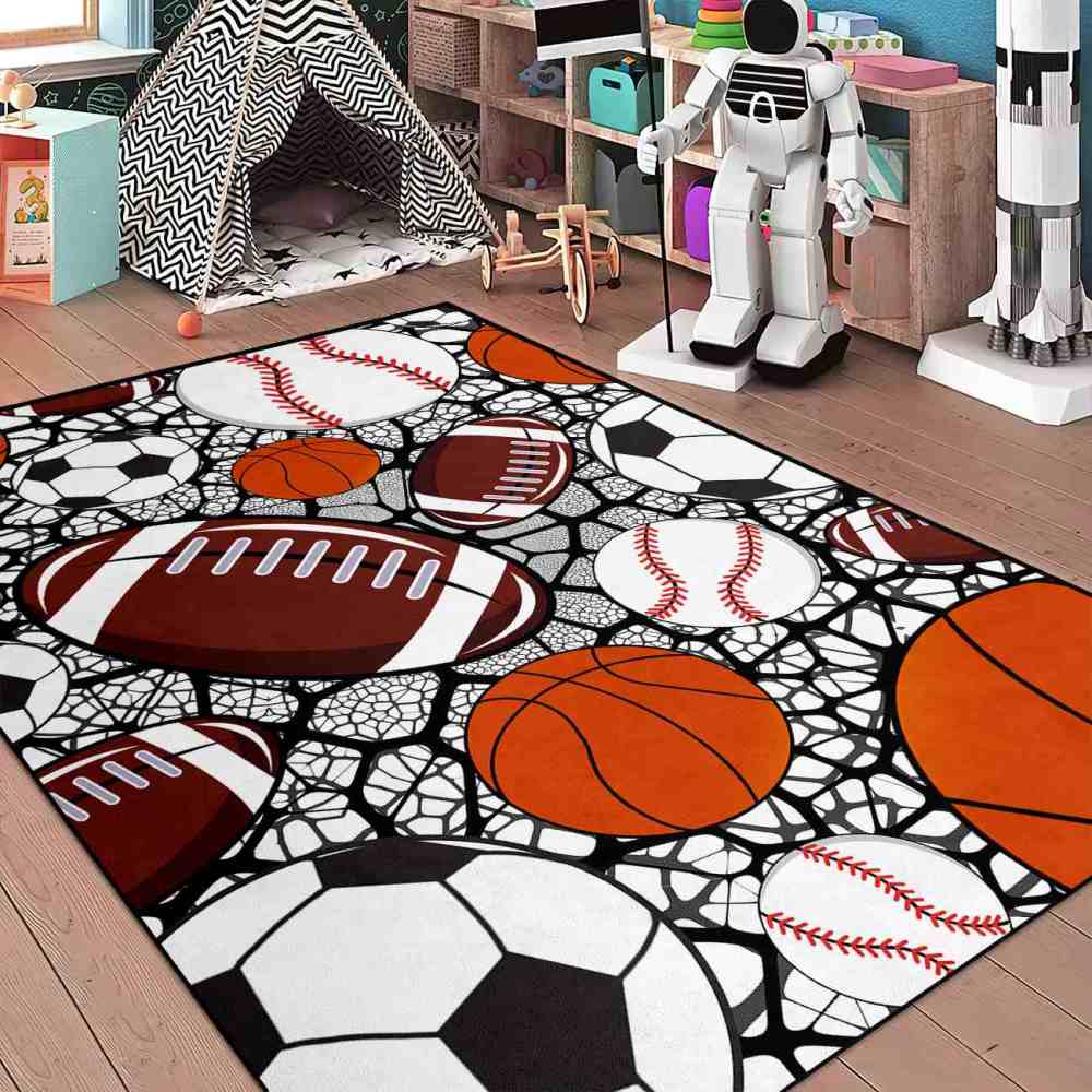 Multi-Sport Collage Kids Playroom Rug | Upgrade Ultra Non-Slip | CozyLil