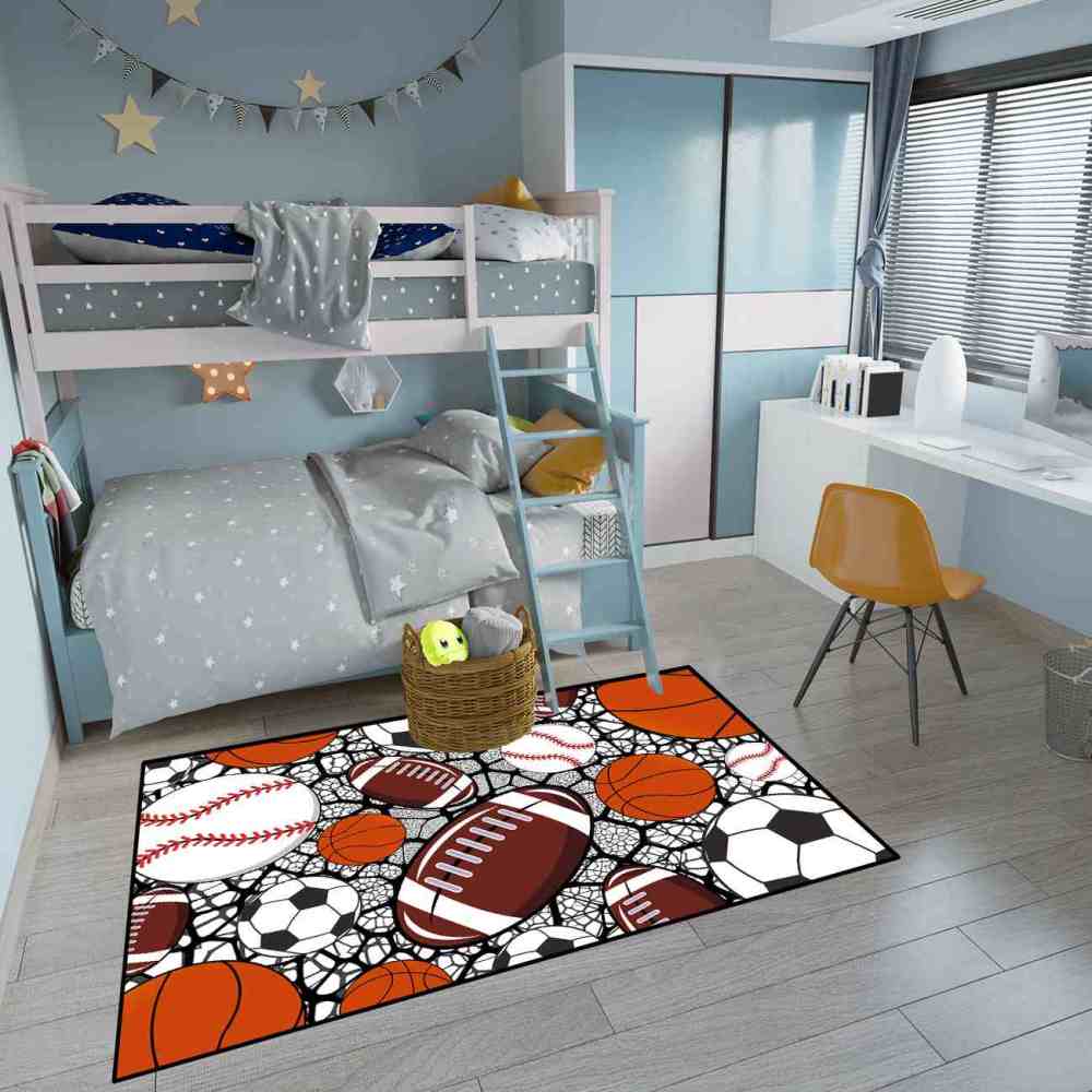 Multi-Sport Collage Kids Playroom Rug | Upgrade Ultra Non-Slip | CozyLil