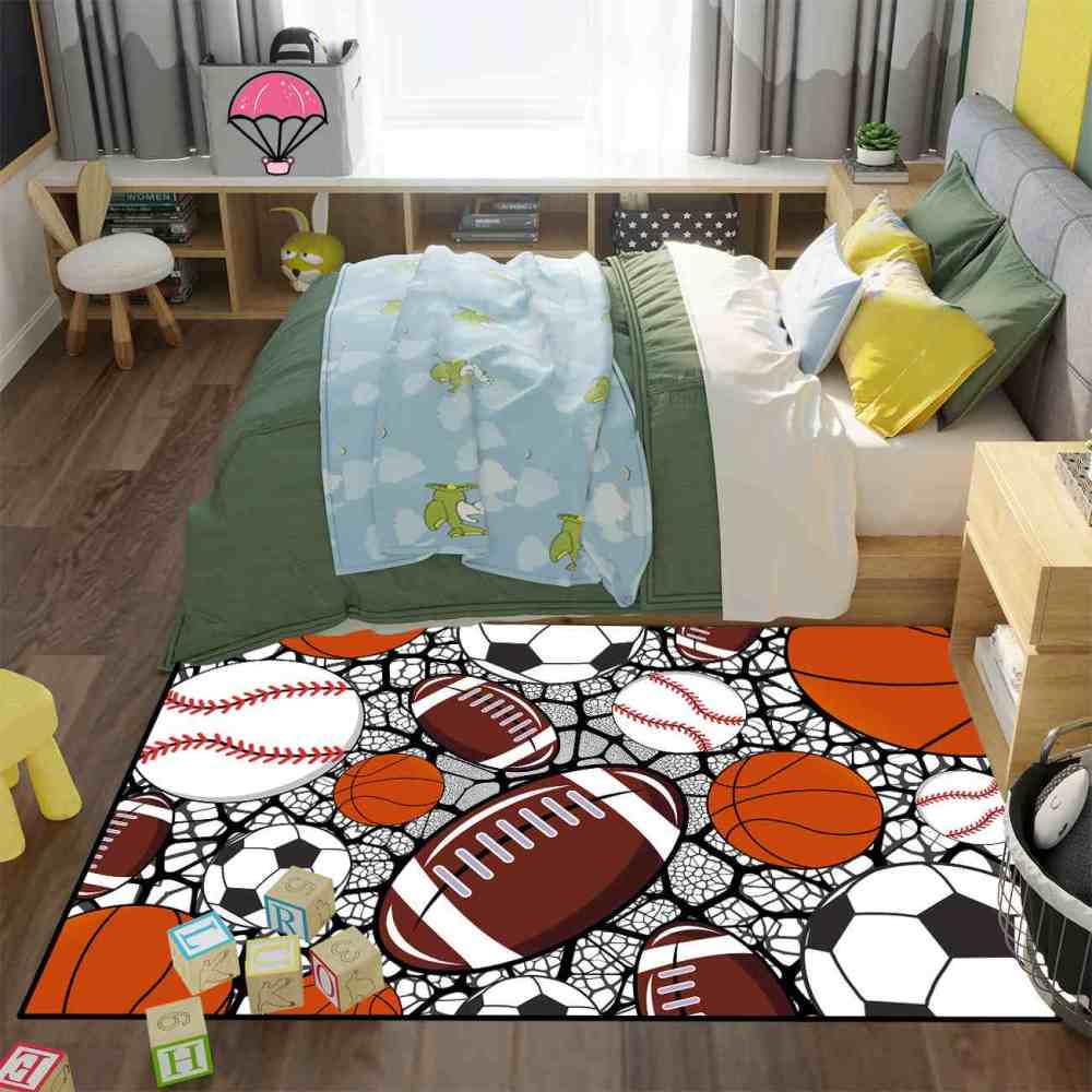 Multi-Sport Collage Kids Playroom Rug | Upgrade Ultra Non-Slip | CozyLil