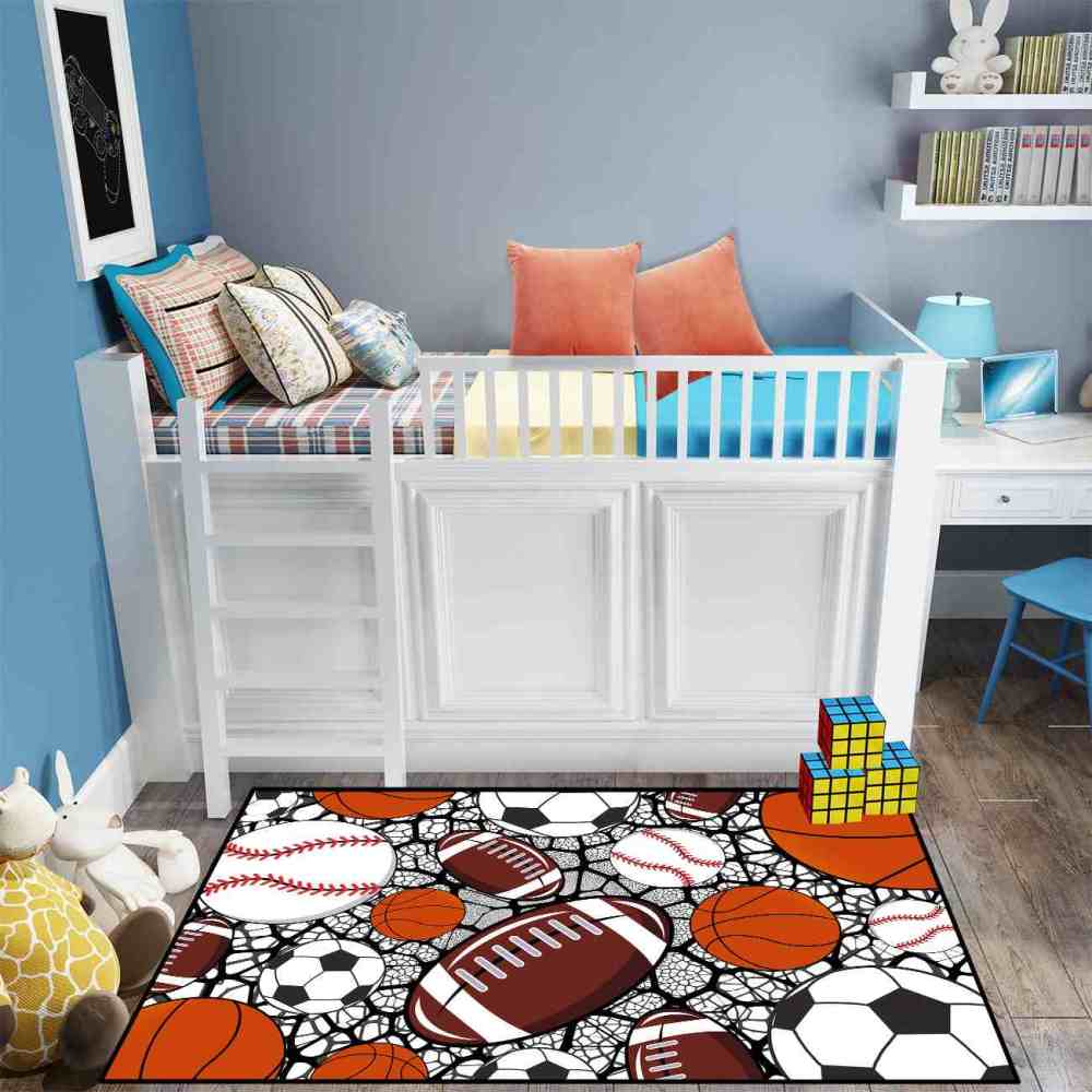 Multi-Sport Collage Kids Playroom Rug | Upgrade Ultra Non-Slip | CozyLil
