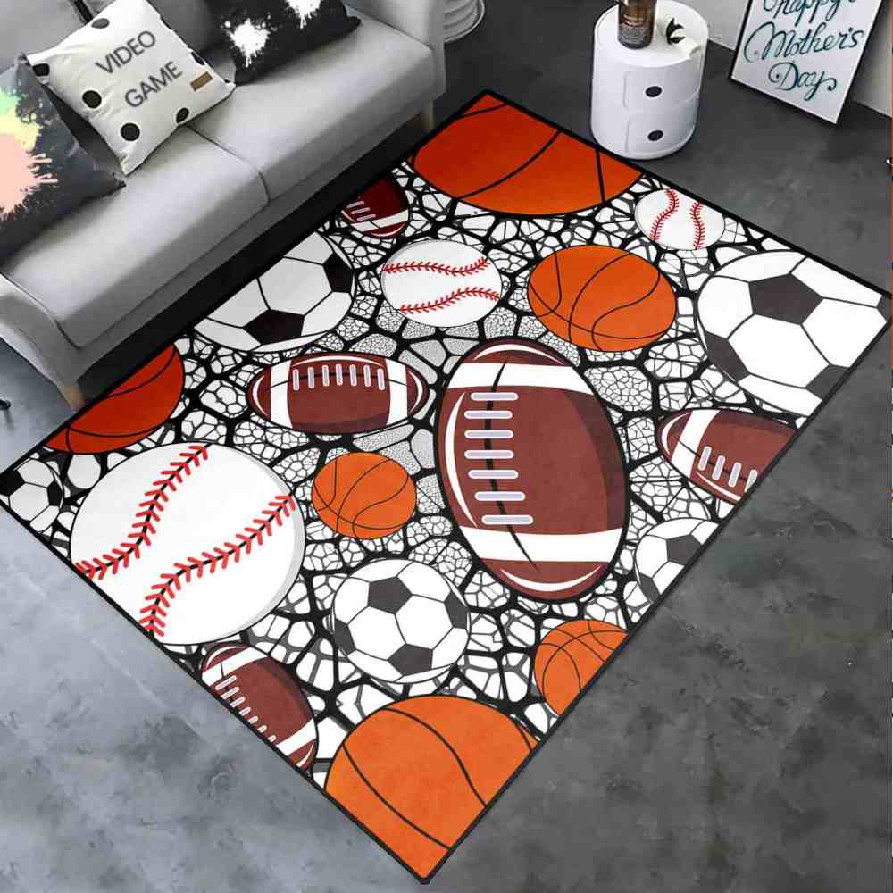 Multi-Sport Collage Kids Playroom Rug | Upgrade Ultra Non-Slip | CozyLil