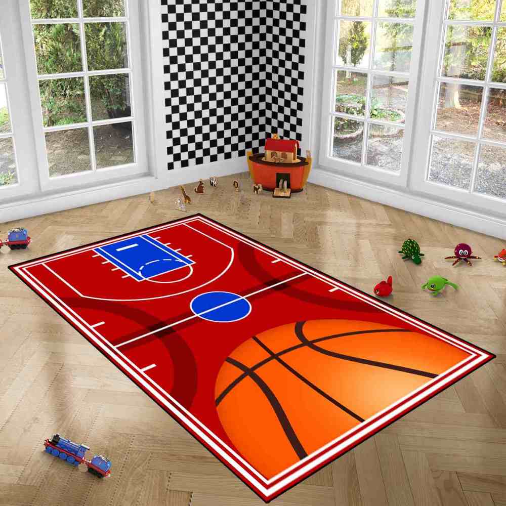 Red Basketball Court Arena Kids Play Mat Ultra Non-Slip | CozyLil
