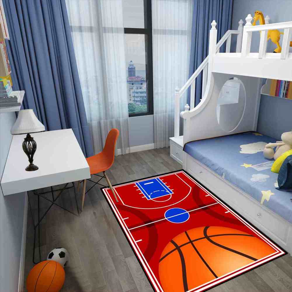 Red Basketball Court Arena Kids Play Mat Ultra Non-Slip | CozyLil