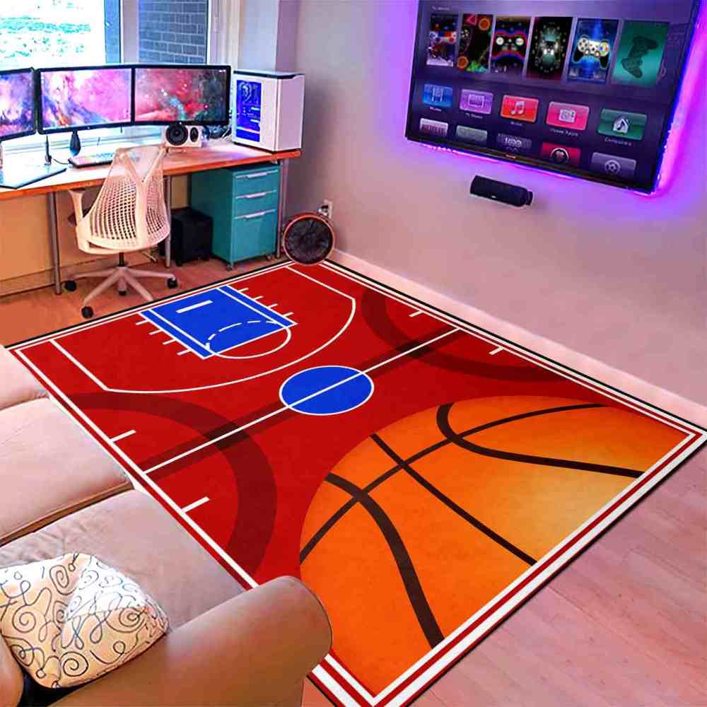 Red Basketball Court Arena Kids Play Mat Ultra Non-Slip | CozyLil