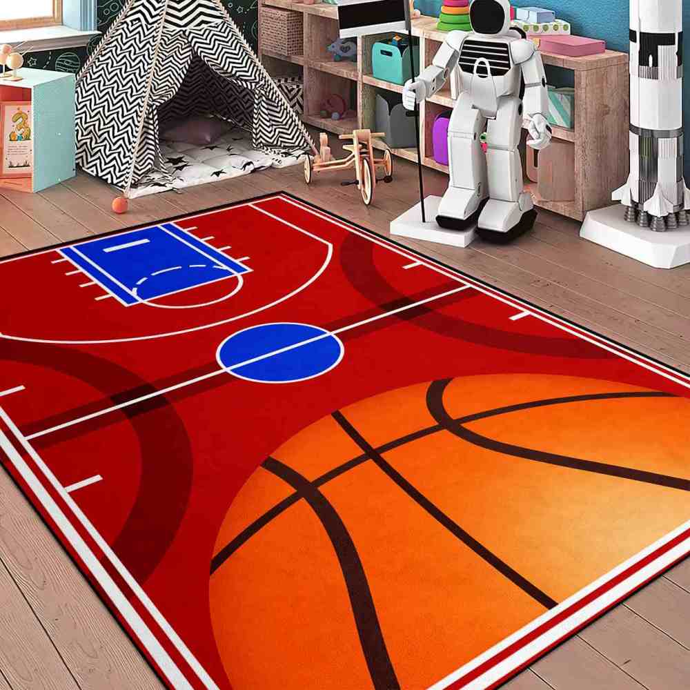 Red Basketball Court Arena Kids Play Mat Ultra Non-Slip | CozyLil