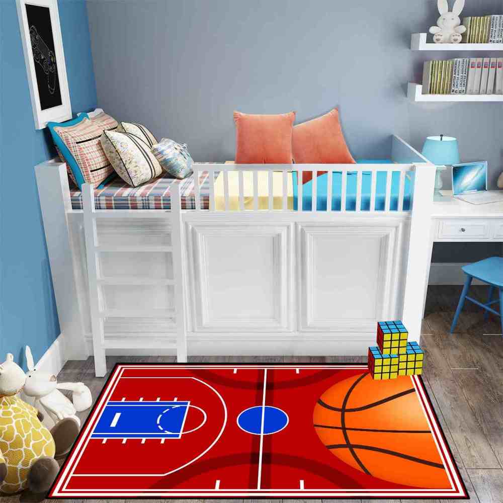 Red Basketball Court Arena Kids Play Mat Ultra Non-Slip | CozyLil
