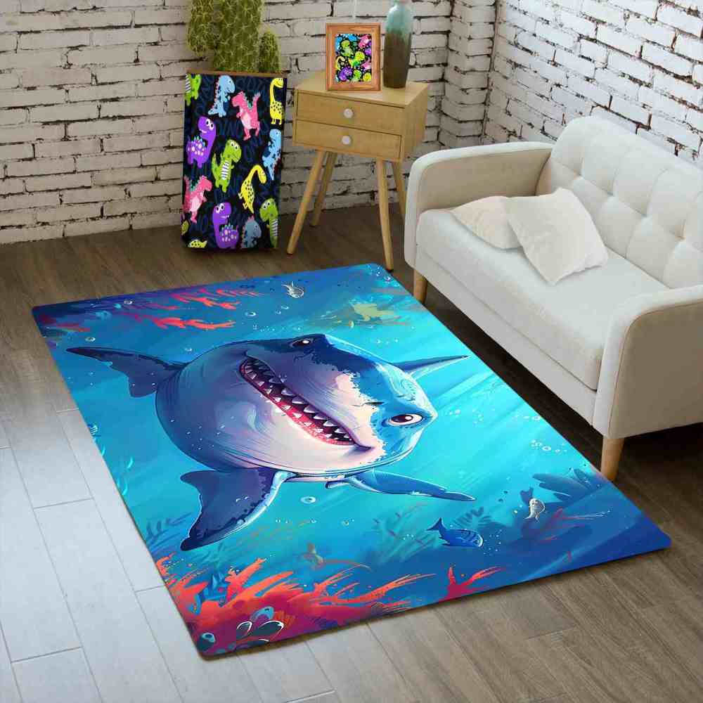 Smiling Great White Shark Undersea Adventure Rug | CozyLil