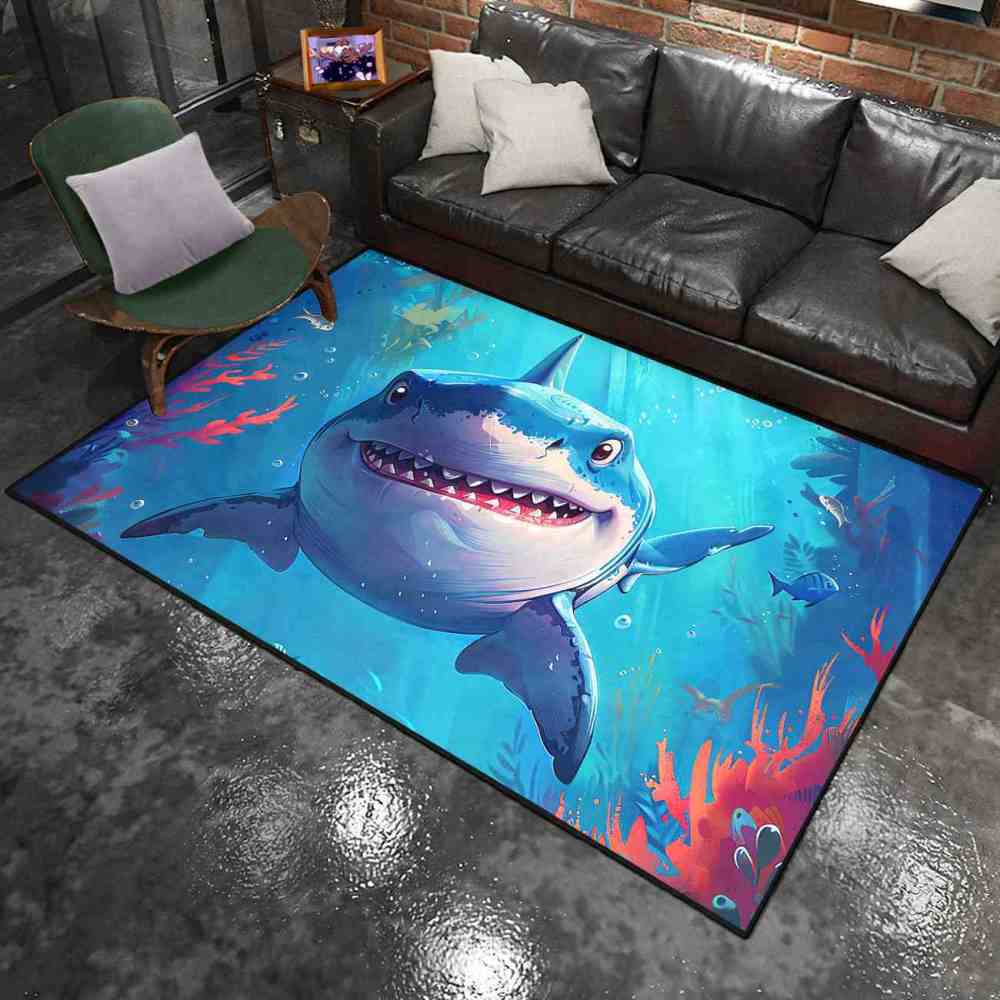 Smiling Great White Shark Undersea Adventure Rug | CozyLil