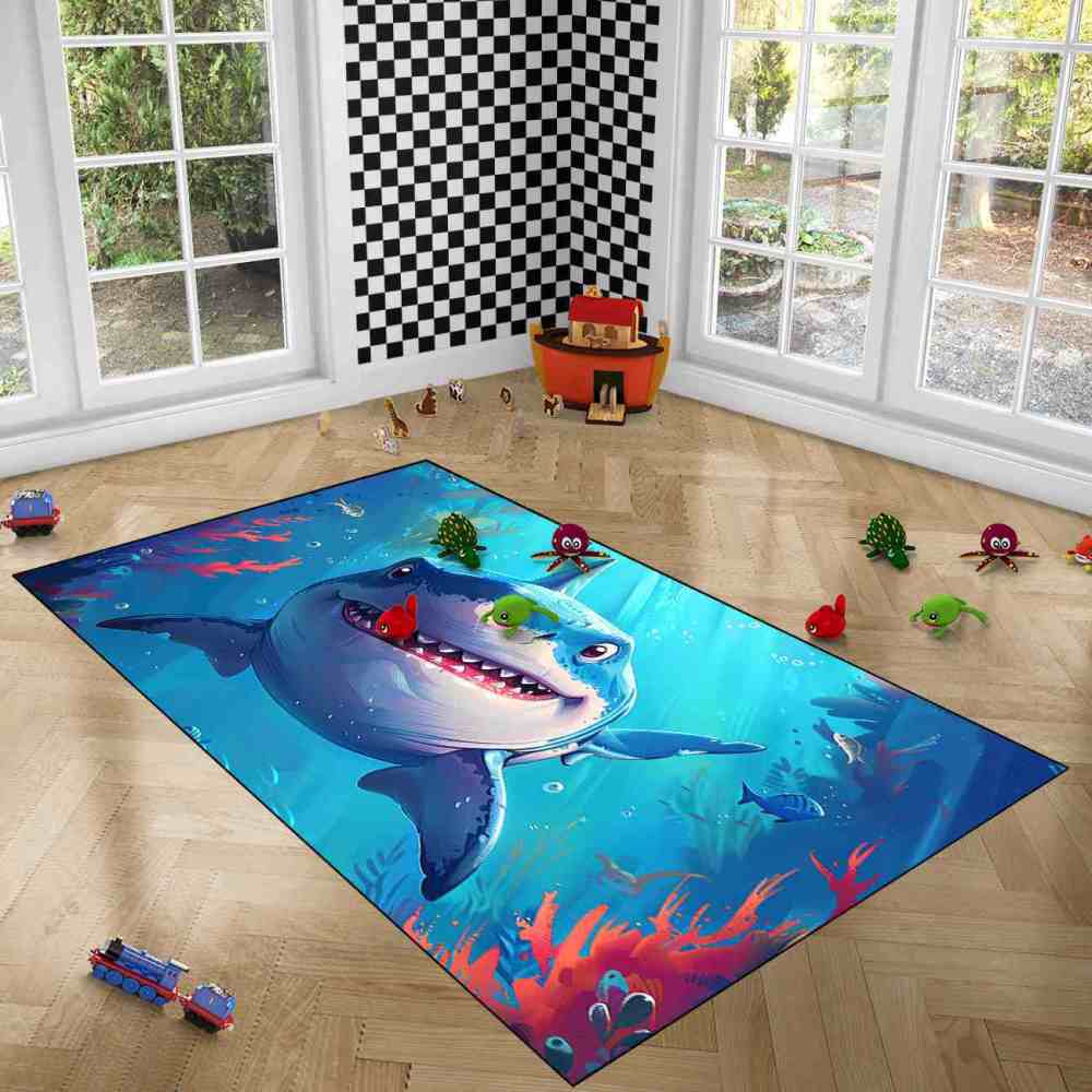 Smiling Great White Shark Undersea Adventure Rug | CozyLil